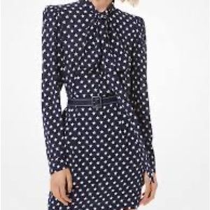 MICHAEL KORS Star Silk Georgette Tie-neck Dress In Blue